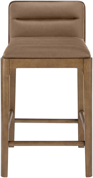 Meridian Furniture Ellis Vegan Leather and Cane Back Counter Stool with Walnut Frame for Kitchen Islands Brown Style B 88063Brown-C