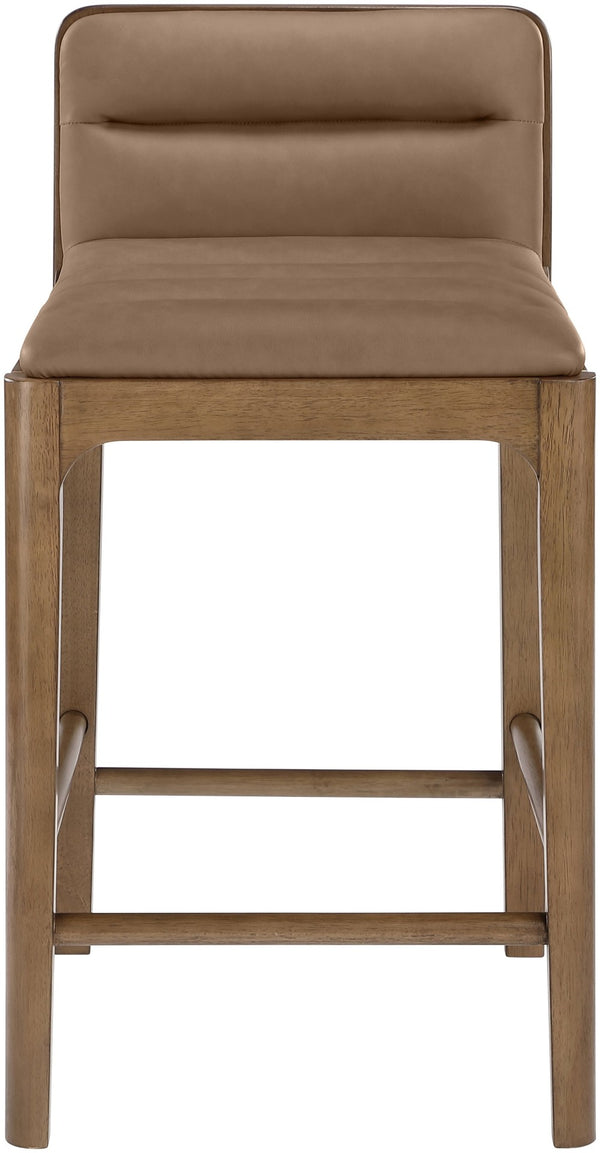Meridian Furniture Ellis Vegan Leather and Cane Back Counter Stool with Walnut Frame for Kitchen Islands Brown Style B 88063Brown-C