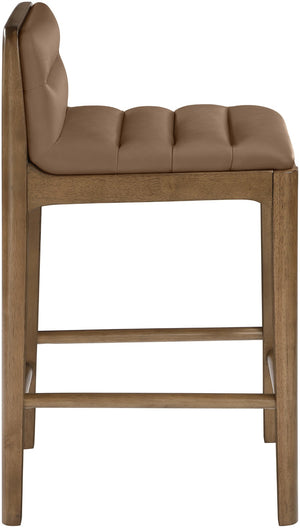 Meridian Furniture Ellis Vegan Leather and Cane Back Counter Stool with Walnut Frame for Kitchen Islands Brown Style B 88063Brown-C