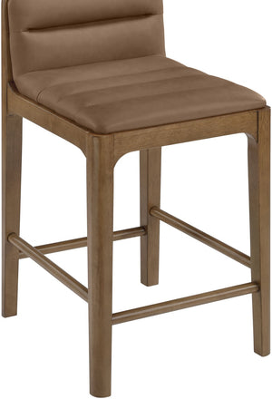 Meridian Furniture Ellis Vegan Leather and Cane Back Counter Stool with Walnut Frame for Kitchen Islands Brown Style B 88063Brown-C