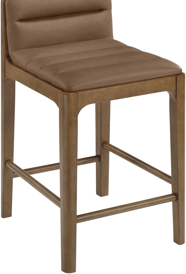 Meridian Furniture Ellis Vegan Leather and Cane Back Counter Stool with Walnut Frame for Kitchen Islands Brown Style B 88063Brown-C