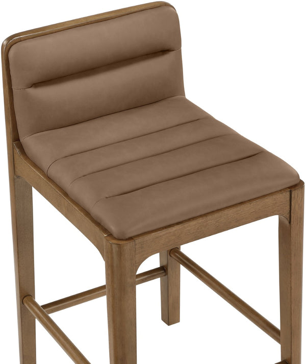 Meridian Furniture Ellis Vegan Leather and Cane Back Counter Stool with Walnut Frame for Kitchen Islands Brown Style B 88063Brown-C