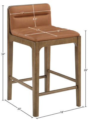Meridian Furniture Ellis Vegan Leather and Cane Back Counter Stool with Walnut Frame for Kitchen Islands Cognac Style B 88063Cognac-C