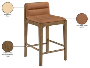 Meridian Furniture Ellis Vegan Leather and Cane Back Counter Stool with Walnut Frame for Kitchen Islands Cognac Style B 88063Cognac-C