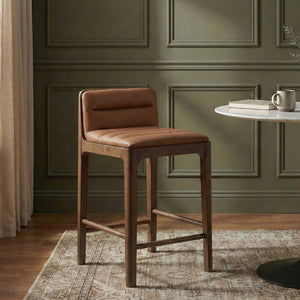 Meridian Furniture Ellis Vegan Leather and Cane Back Counter Stool with Walnut Frame for Kitchen Islands Cognac Style B 88063Cognac-C