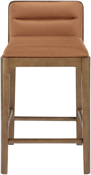 Meridian Furniture Ellis Vegan Leather and Cane Back Counter Stool with Walnut Frame for Kitchen Islands Cognac Style B 88063Cognac-C