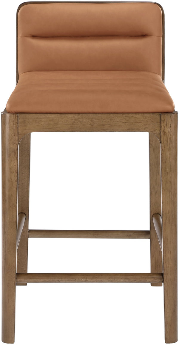 Meridian Furniture Ellis Vegan Leather and Cane Back Counter Stool with Walnut Frame for Kitchen Islands Cognac Style B 88063Cognac-C