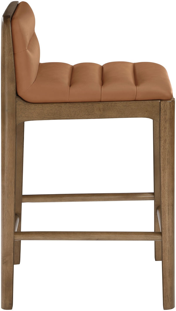 Meridian Furniture Ellis Vegan Leather and Cane Back Counter Stool with Walnut Frame for Kitchen Islands Cognac Style B 88063Cognac-C