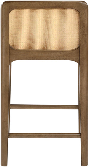 Meridian Furniture Ellis Vegan Leather and Cane Back Counter Stool with Walnut Frame for Kitchen Islands Cognac Style B 88063Cognac-C
