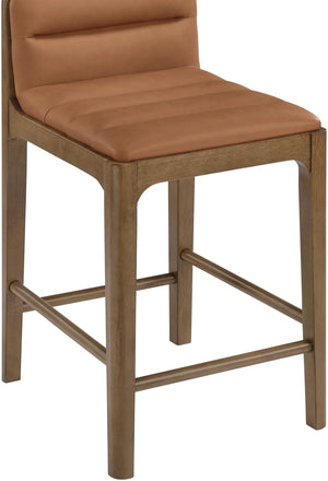 Meridian Furniture Ellis Vegan Leather and Cane Back Counter Stool with Walnut Frame for Kitchen Islands Cognac Style B 88063Cognac-C