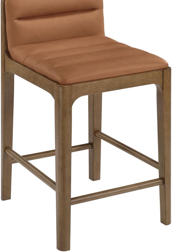 Meridian Furniture Ellis Vegan Leather and Cane Back Counter Stool with Walnut Frame for Kitchen Islands Cognac Style B 88063Cognac-C