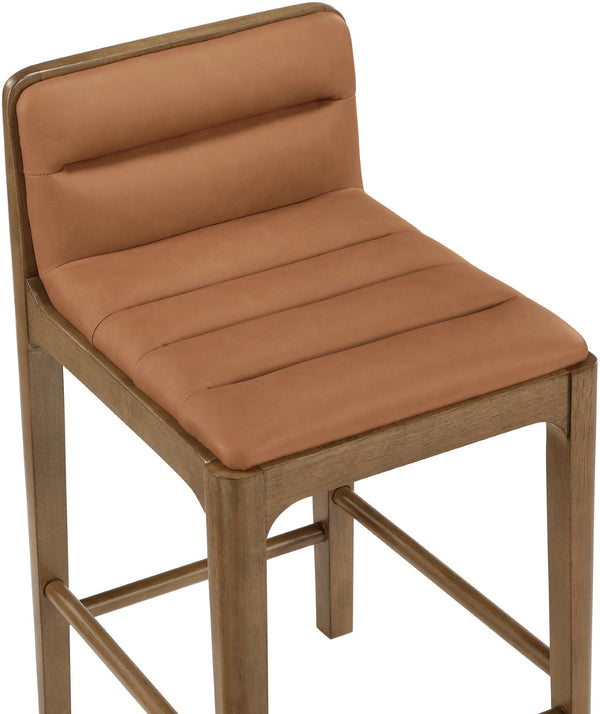 Meridian Furniture Ellis Vegan Leather and Cane Back Counter Stool with Walnut Frame for Kitchen Islands Cognac Style B 88063Cognac-C