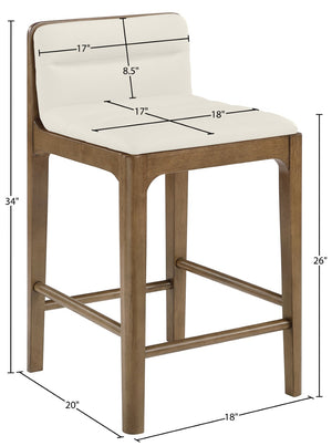 Meridian Furniture Ellis Vegan Leather and Cane Back Counter Stool with Walnut Frame for Kitchen Islands Cream Style B 88063Cream-C