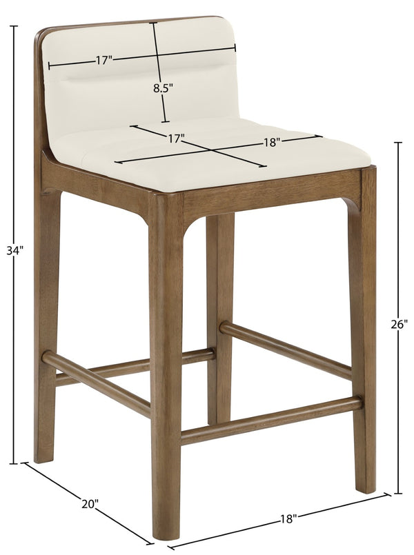 Meridian Furniture Ellis Vegan Leather and Cane Back Counter Stool with Walnut Frame for Kitchen Islands Cream Style B 88063Cream-C