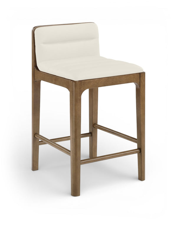 Meridian Furniture Ellis Vegan Leather and Cane Back Counter Stool with Walnut Frame for Kitchen Islands Cream Style B 88063Cream-C