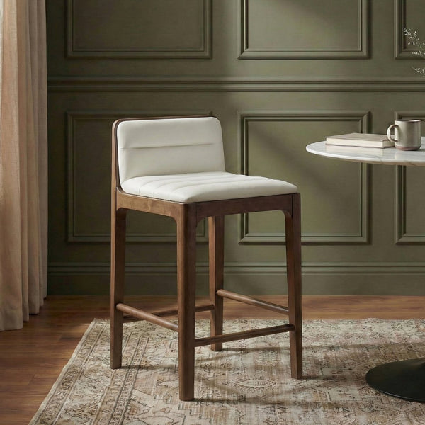 Meridian Furniture Ellis Vegan Leather and Cane Back Counter Stool with Walnut Frame for Kitchen Islands Cream Style B 88063Cream-C