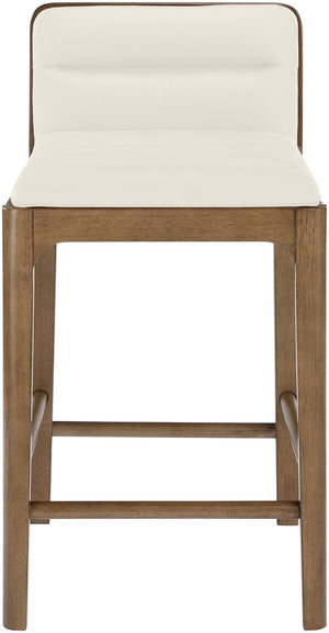 Meridian Furniture Ellis Vegan Leather and Cane Back Counter Stool with Walnut Frame for Kitchen Islands Cream Style B 88063Cream-C