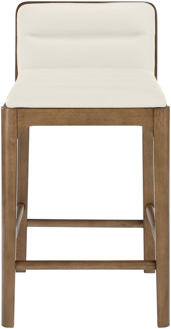 Meridian Furniture Ellis Vegan Leather and Cane Back Counter Stool with Walnut Frame for Kitchen Islands Cream Style B 88063Cream-C