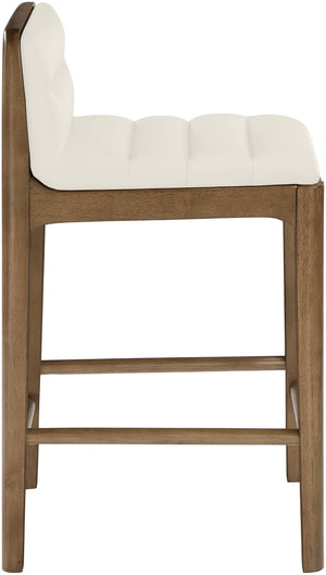 Meridian Furniture Ellis Vegan Leather and Cane Back Counter Stool with Walnut Frame for Kitchen Islands Cream Style B 88063Cream-C