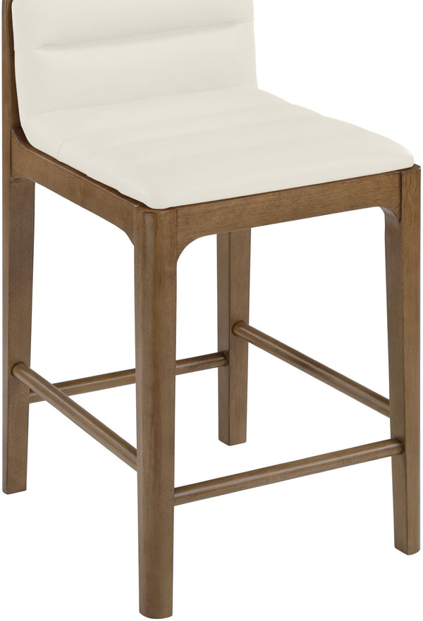Meridian Furniture Ellis Vegan Leather and Cane Back Counter Stool with Walnut Frame for Kitchen Islands Cream Style B 88063Cream-C