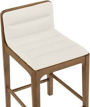 Meridian Furniture Ellis Vegan Leather and Cane Back Counter Stool with Walnut Frame for Kitchen Islands Cream Style B 88063Cream-C