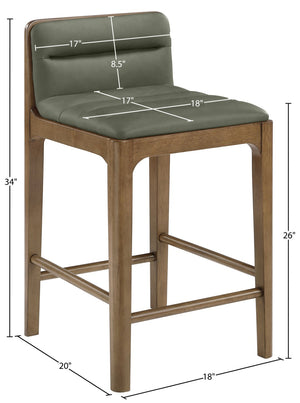 Meridian Furniture Ellis Vegan Leather and Cane Back Counter Stool with Walnut Frame for Kitchen Islands Green Style B 88063Green-C
