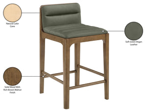 Meridian Furniture Ellis Vegan Leather and Cane Back Counter Stool with Walnut Frame for Kitchen Islands Green Style B 88063Green-C