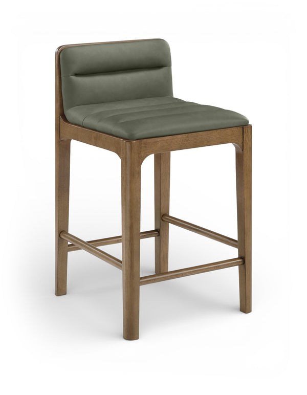 Meridian Furniture Ellis Vegan Leather and Cane Back Counter Stool with Walnut Frame for Kitchen Islands Green Style B 88063Green-C