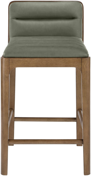 Meridian Furniture Ellis Vegan Leather and Cane Back Counter Stool with Walnut Frame for Kitchen Islands Green Style B 88063Green-C