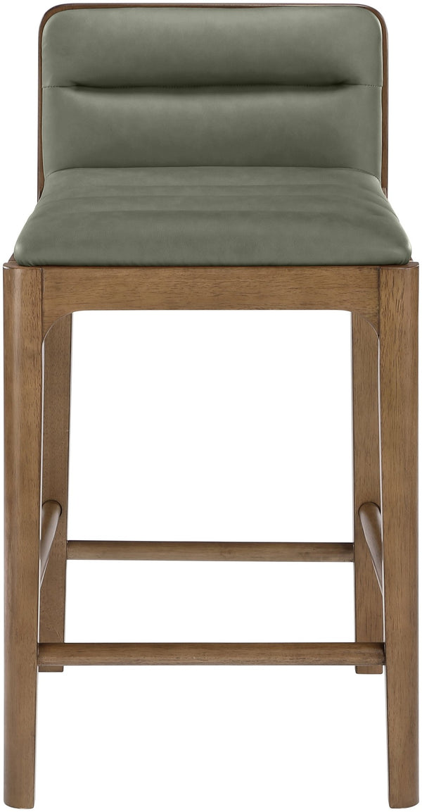 Meridian Furniture Ellis Vegan Leather and Cane Back Counter Stool with Walnut Frame for Kitchen Islands Green Style B 88063Green-C