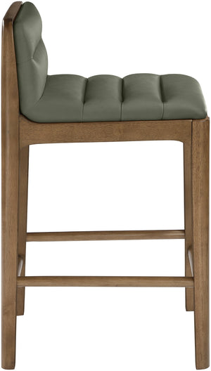 Meridian Furniture Ellis Vegan Leather and Cane Back Counter Stool with Walnut Frame for Kitchen Islands Green Style B 88063Green-C