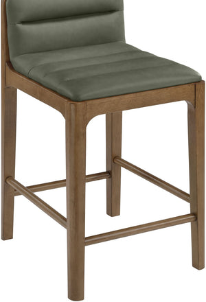 Meridian Furniture Ellis Vegan Leather and Cane Back Counter Stool with Walnut Frame for Kitchen Islands Green Style B 88063Green-C