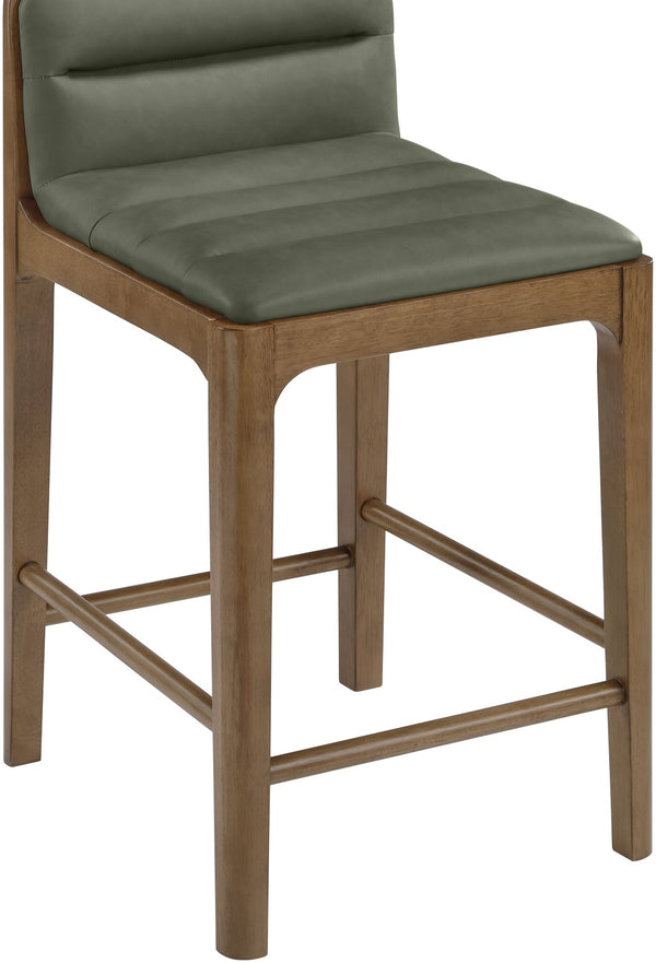 Meridian Furniture Ellis Vegan Leather and Cane Back Counter Stool with Walnut Frame for Kitchen Islands Green Style B 88063Green-C