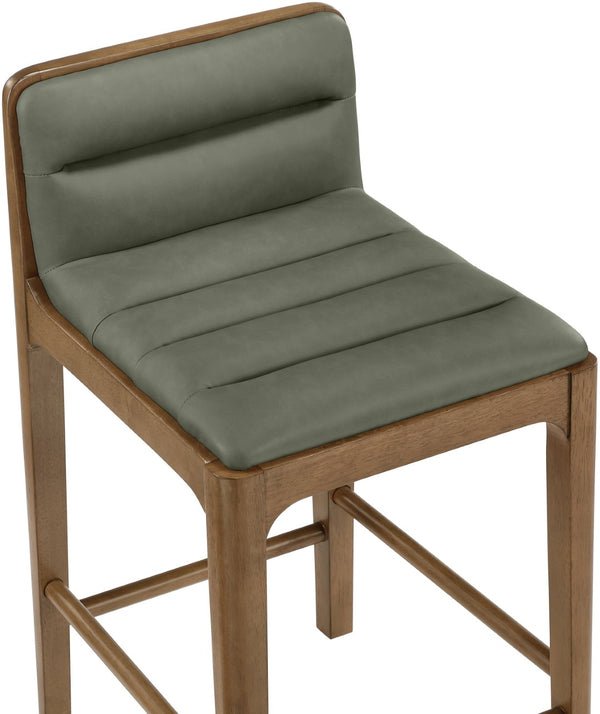 Meridian Furniture Ellis Vegan Leather and Cane Back Counter Stool with Walnut Frame for Kitchen Islands Green Style B 88063Green-C