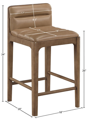 Meridian Furniture Ellis Vegan Leather and Cane Back Counter Stool with Walnut Frame for Kitchen Islands Tan Style B 88063Tan-C