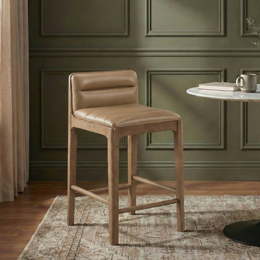 Meridian Furniture Ellis Vegan Leather and Cane Back Counter Stool with Walnut Frame for Kitchen Islands Tan Style B 88063Tan-C