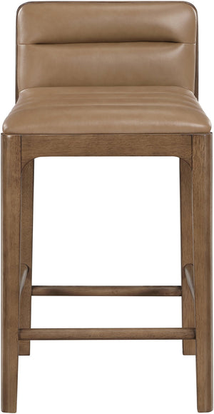 Meridian Furniture Ellis Vegan Leather and Cane Back Counter Stool with Walnut Frame for Kitchen Islands Tan Style B 88063Tan-C