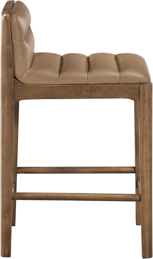 Meridian Furniture Ellis Vegan Leather and Cane Back Counter Stool with Walnut Frame for Kitchen Islands Tan Style B 88063Tan-C