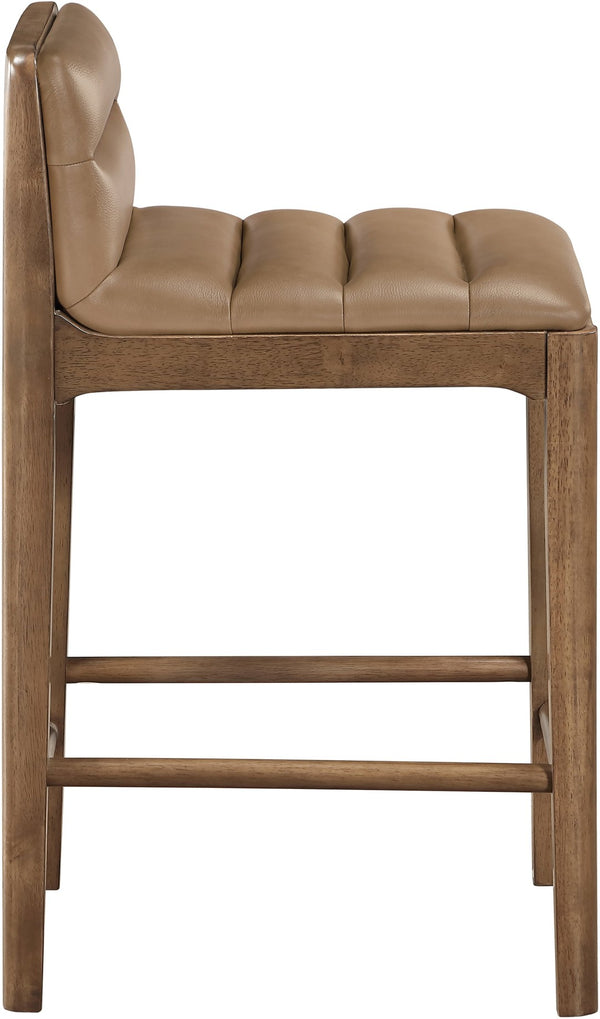 Meridian Furniture Ellis Vegan Leather and Cane Back Counter Stool with Walnut Frame for Kitchen Islands Tan Style B 88063Tan-C