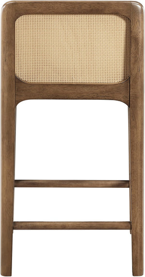 Meridian Furniture Ellis Vegan Leather and Cane Back Counter Stool with Walnut Frame for Kitchen Islands Tan Style B 88063Tan-C