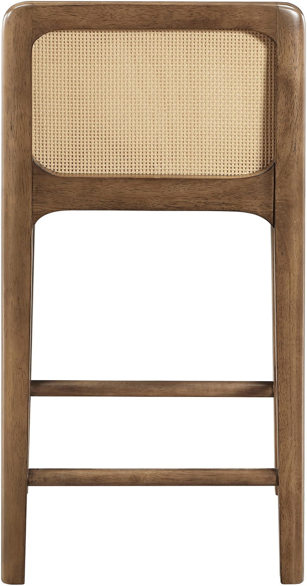 Meridian Furniture Ellis Vegan Leather and Cane Back Counter Stool with Walnut Frame for Kitchen Islands Tan Style B 88063Tan-C
