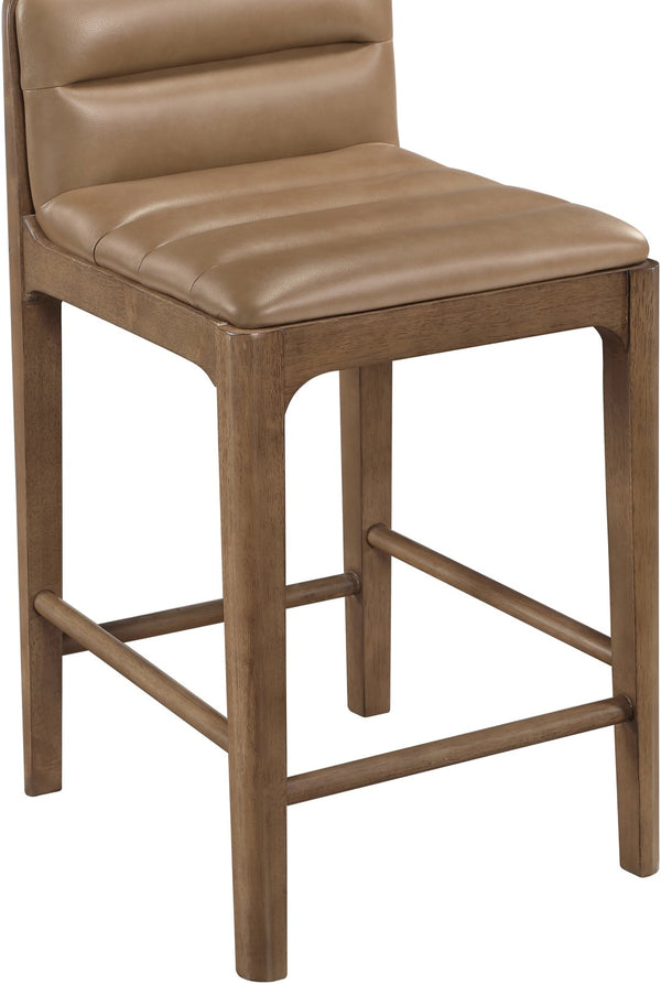 Meridian Furniture Ellis Vegan Leather and Cane Back Counter Stool with Walnut Frame for Kitchen Islands Tan Style B 88063Tan-C