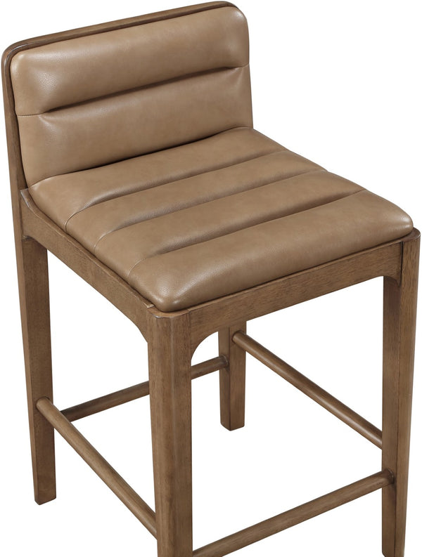 Meridian Furniture Ellis Vegan Leather and Cane Back Counter Stool with Walnut Frame for Kitchen Islands Tan Style B 88063Tan-C