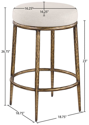Meridian Furniture Ferro Brushed Brass Iron Frame Counter Stool with Linen Performance Upholstery 88064Beige-C