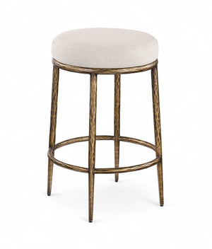Meridian Furniture Ferro Brushed Brass Iron Frame Counter Stool with Linen Performance Upholstery 88064Beige-C