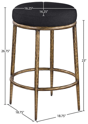 Meridian Furniture Ferro Sculptural Black Performance Fabric Counterstool with Brushed Brass Iron Frame 88064Black-C