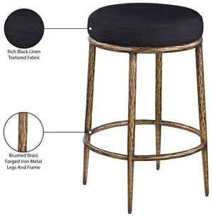 Meridian Furniture Ferro Sculptural Black Performance Fabric Counterstool with Brushed Brass Iron Frame 88064Black-C