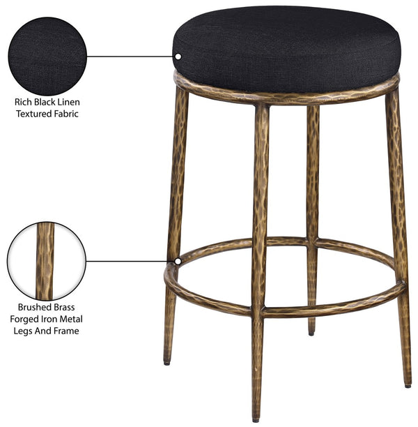 Meridian Furniture Ferro Sculptural Black Performance Fabric Counterstool with Brushed Brass Iron Frame 88064Black-C