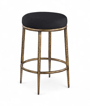 Meridian Furniture Ferro Sculptural Black Performance Fabric Counterstool with Brushed Brass Iron Frame 88064Black-C