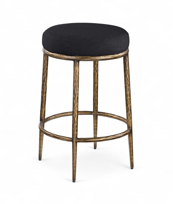 Meridian Furniture Ferro Sculptural Black Performance Fabric Counterstool with Brushed Brass Iron Frame 88064Black-C